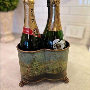 Hand painted Tole Wine Holder with Scenic Design